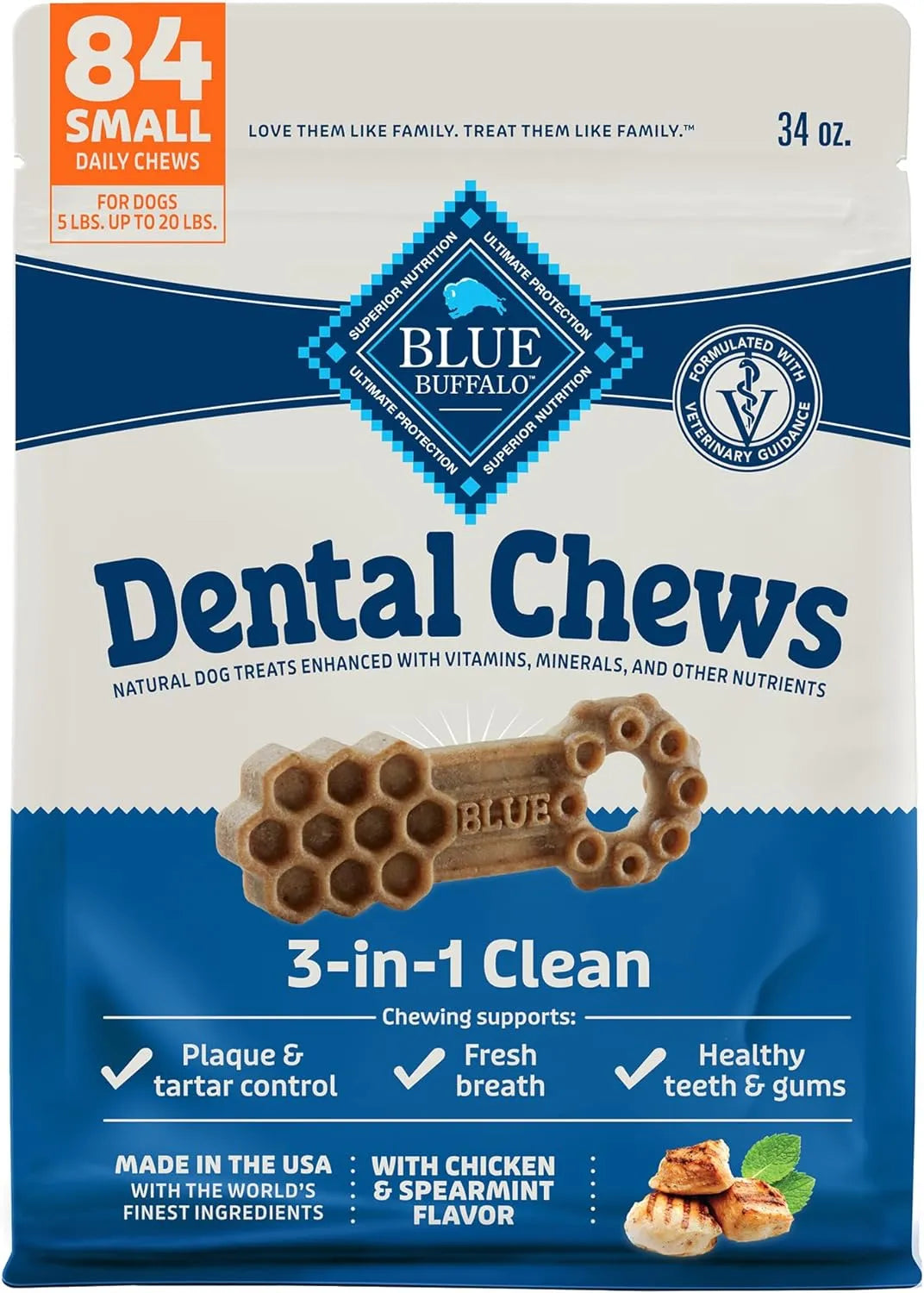 BLUE BUFFALO - Blue Buffalo Dental Chews Small Natural Dog Treats Chicken & Spearmint 84 Piezas - The Red Vitamin MX - Cuidado Dental Para Perros - {{ shop.shopifyCountryName }}