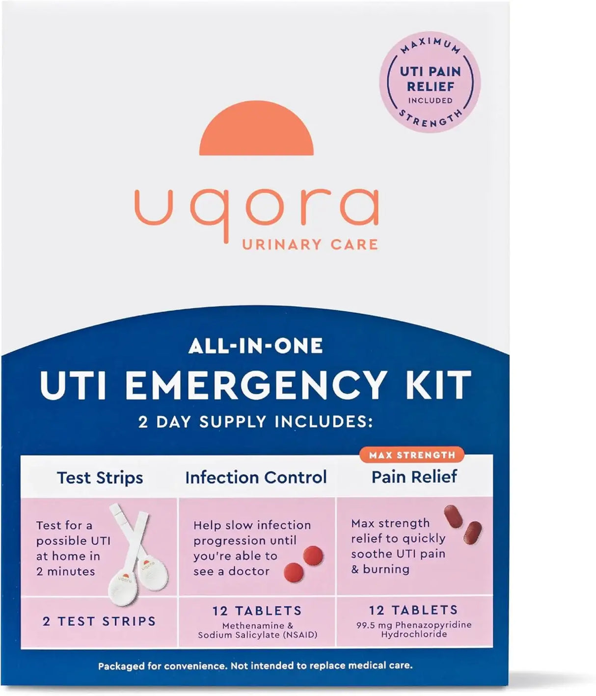 UQORA - Uqora UTI Emergency Kit 2 Urinary Tract Infection Test Strips 12 UTI Pain Relief Tablets & 12 Infection Control Tablets - The Red Vitamin MX - Suplementos Alimenticios - {{ shop.shopifyCountryName }}
