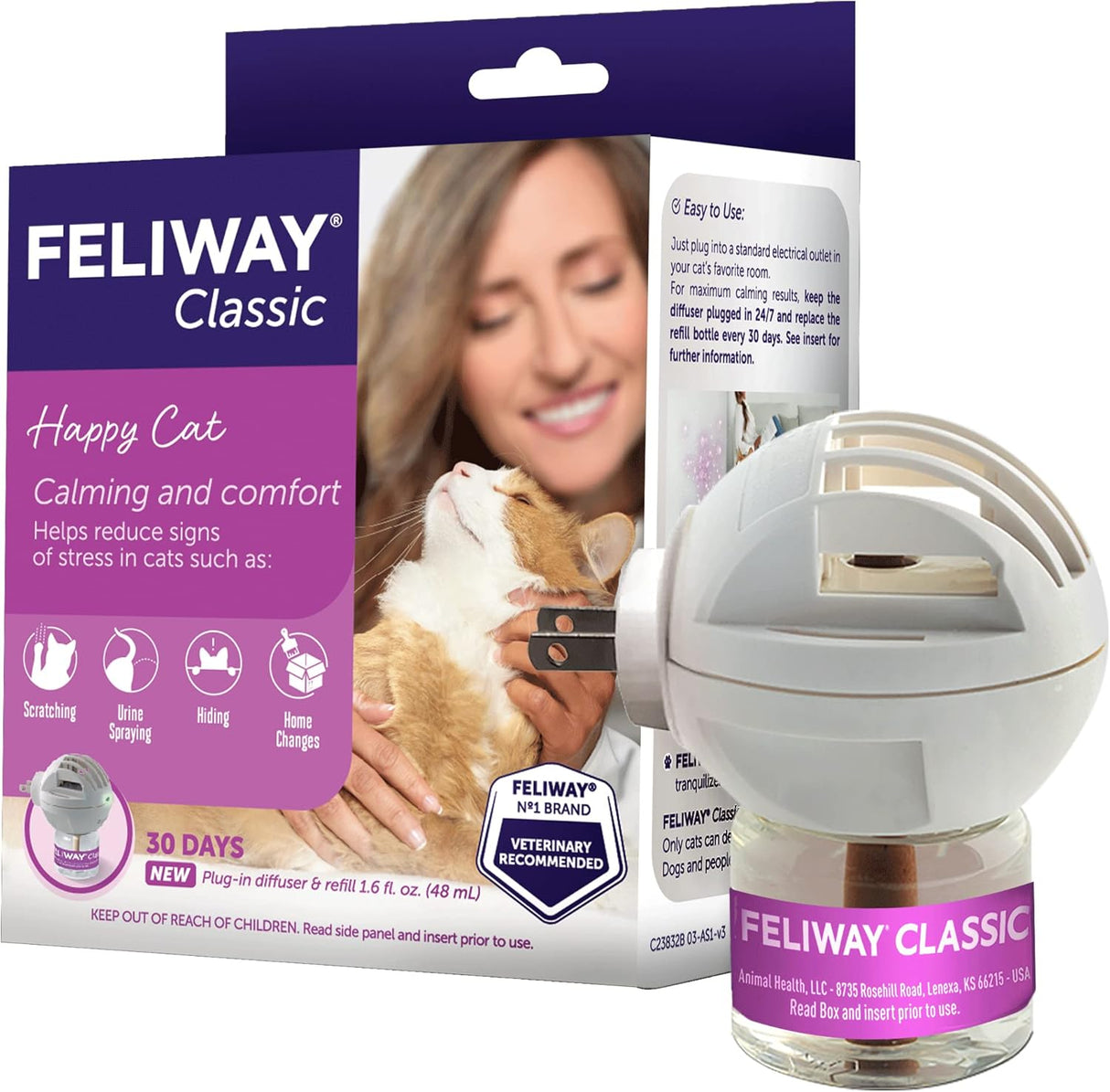 FELIWAY Classic 30 Day Cat Calming Plug In Pheromone Diffuser Starter Kit 48Ml.
