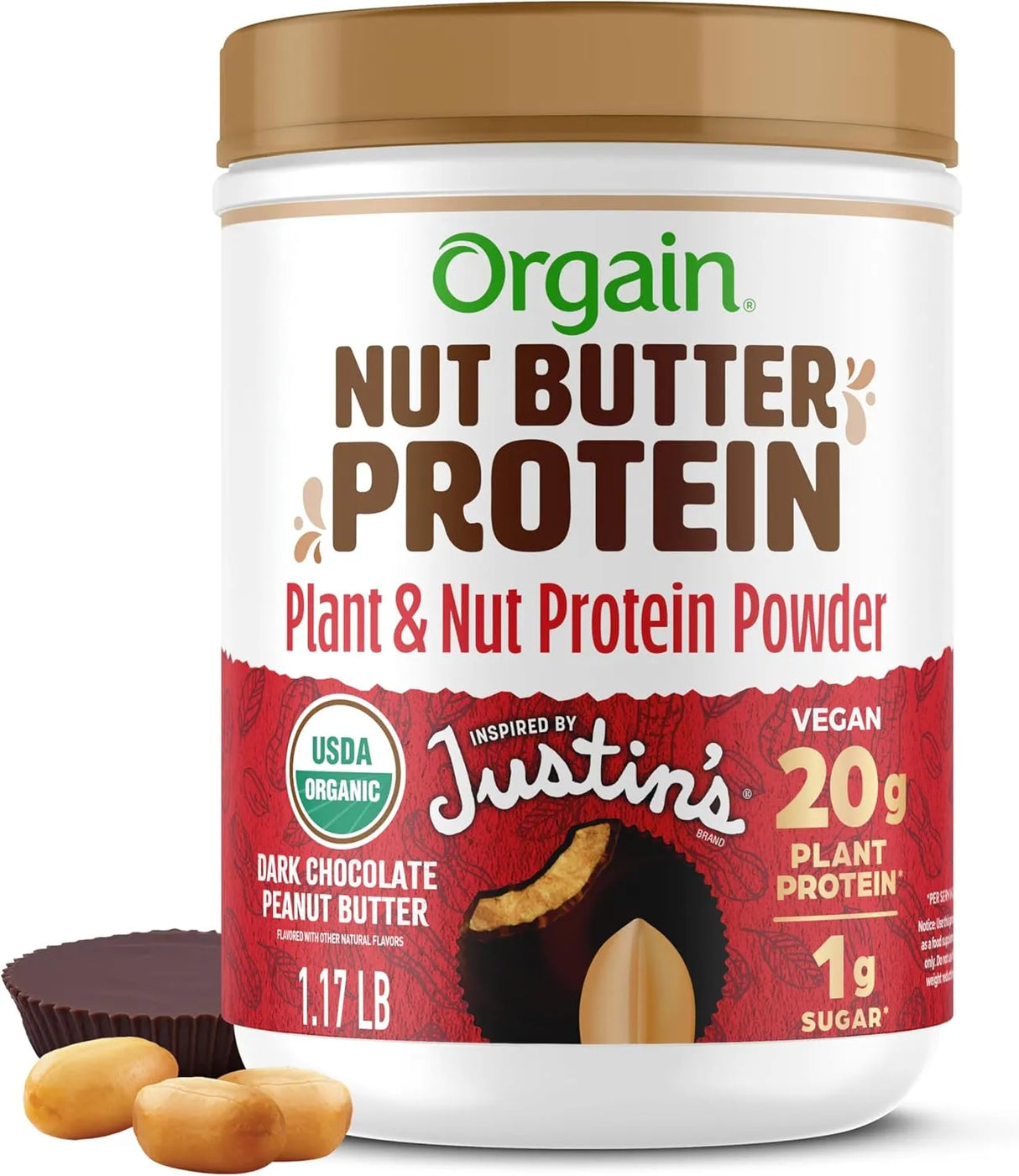 ORGAIN - Orgain X Justin's Organic Vegan Nut Butter Protein Powder Chocolate Peanut Butter 1.17 Lb. - The Red Vitamin MX - Suplementos Alimenticios - {{ shop.shopifyCountryName }}