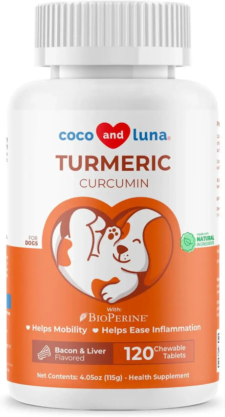 COCO AND LUNA - Coco and Luna Turmeric for Dogs Anti Inflammatory Pain Relief 120 Tabletas Masticables - The Red Vitamin MX - Cuidado De Cadera Y Articulaciones Para Perros - {{ shop.shopifyCountryName }}