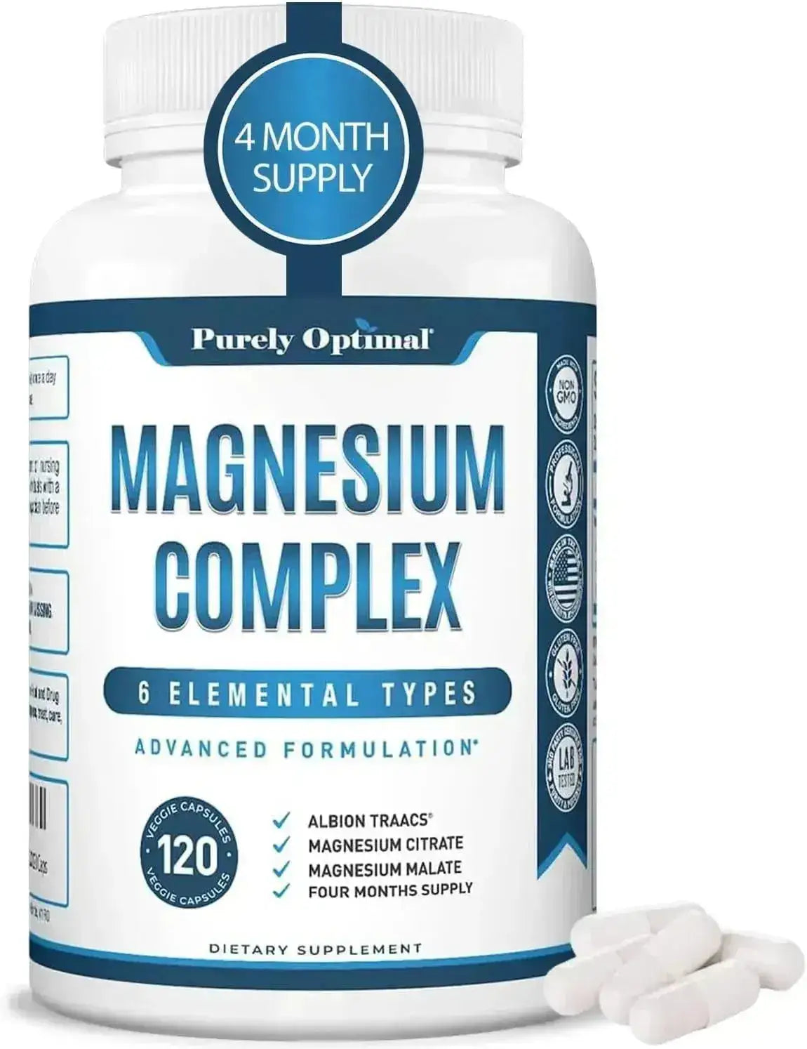 PURELY OPTIMAL - Purely Optimal Magnesium Complex 500Mg. 120 Capsulas - The Red Vitamin MX - Suplementos Alimenticios - {{ shop.shopifyCountryName }}
