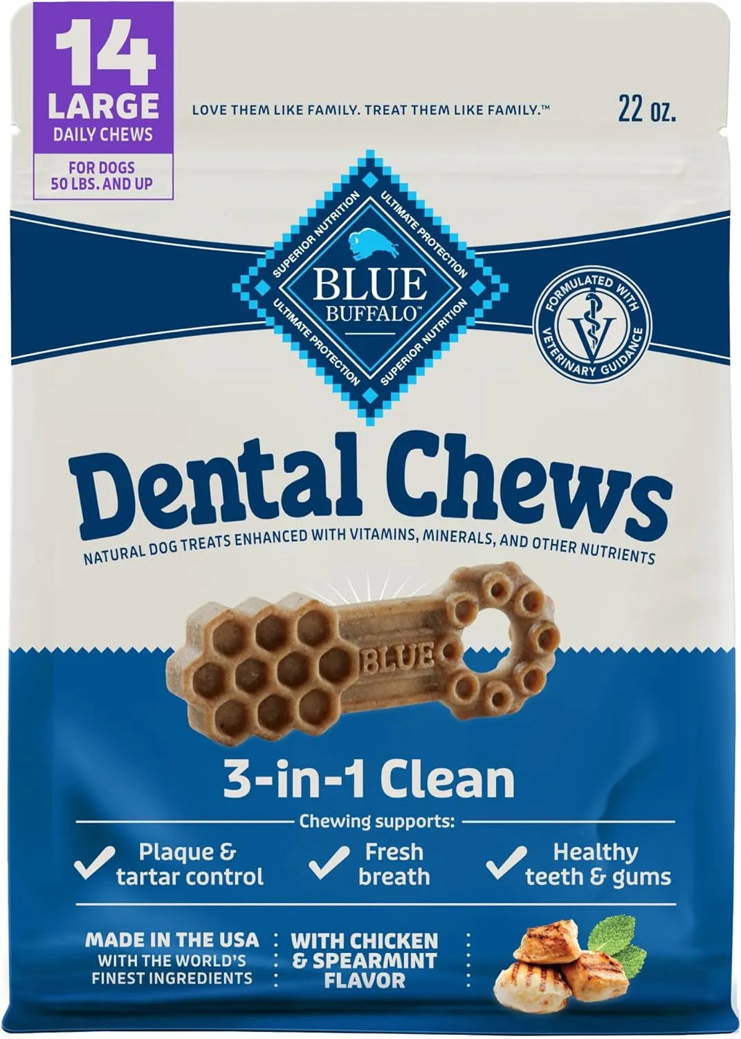 BLUE BUFFALO - Blue Buffalo Dental Chews Large Natural Dog Treats Chicken & Spearmint 14 Piezas - The Red Vitamin MX - Cuidado Dental Para Perros - {{ shop.shopifyCountryName }}