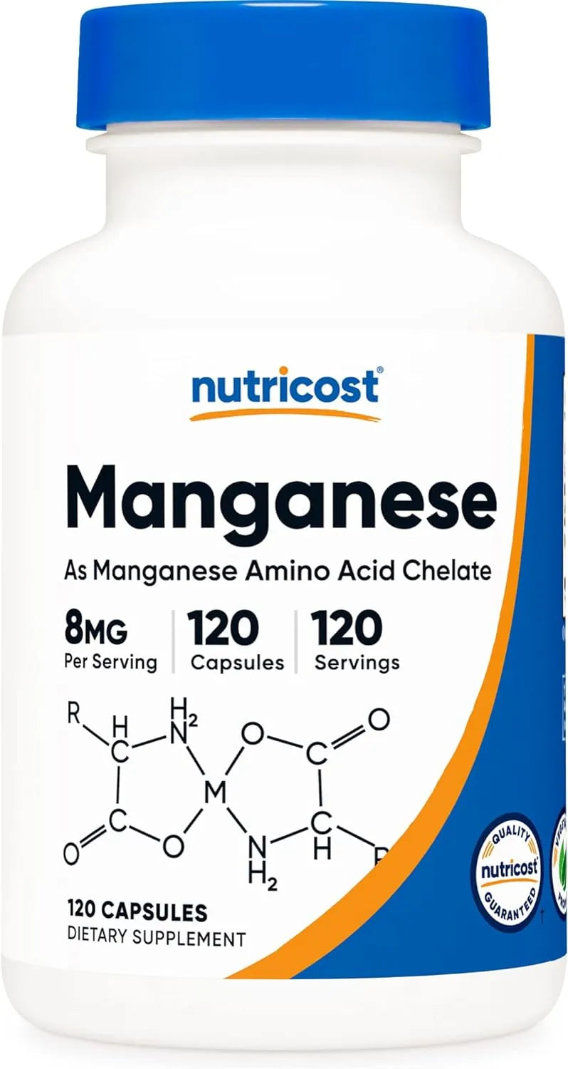 NUTRICOST - Nutricost Chelated Manganese 8Mg. 120 Capsulas - The Red Vitamin MX - Suplementos Alimenticios - {{ shop.shopifyCountryName }}
