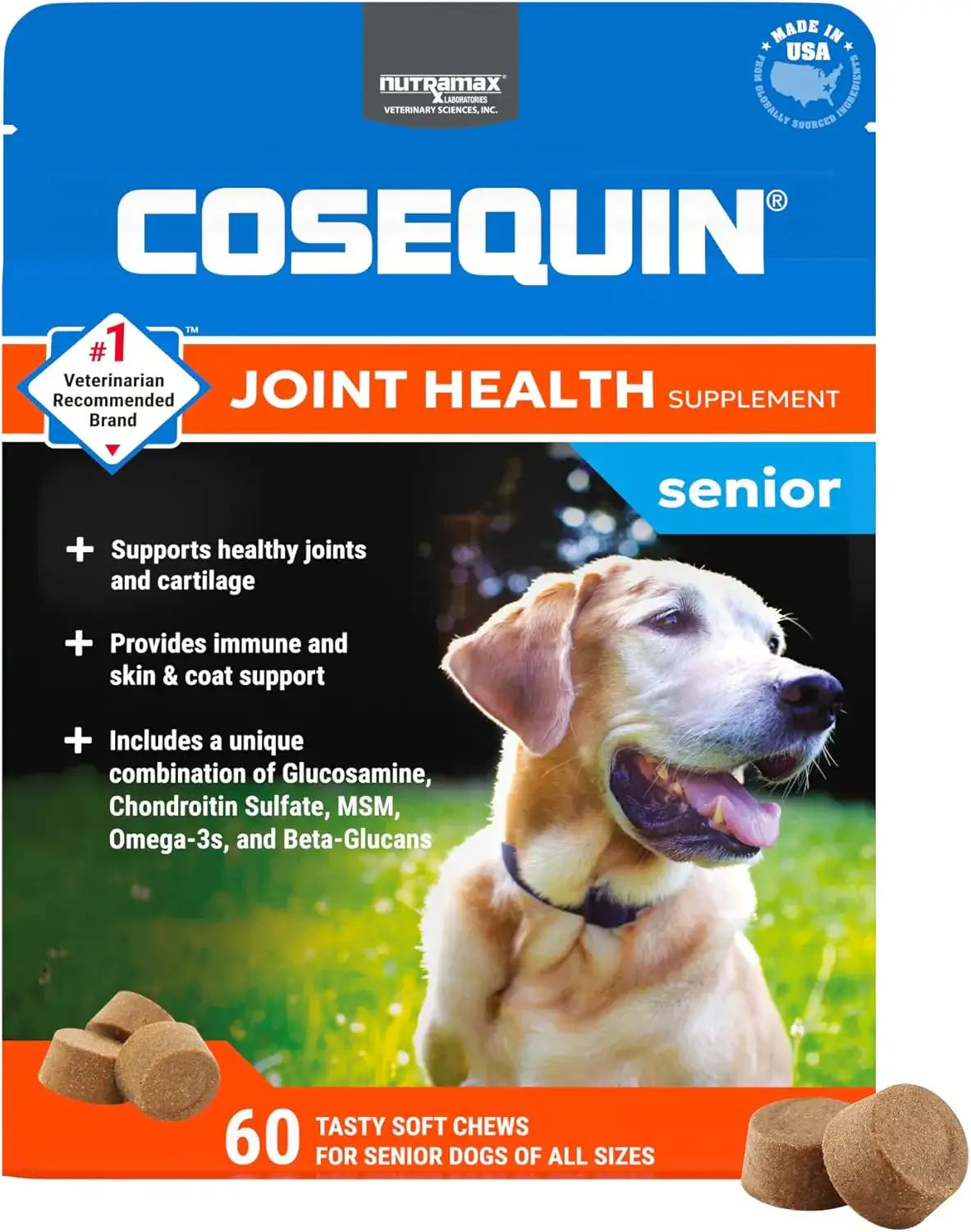 NUTRAMAX - Nutramax Cosequin Senior Joint Health Supplement for Senior Dogs 60 Masticables - The Red Vitamin MX - Cuidado De Cadera Y Articulaciones Para Perros - {{ shop.shopifyCountryName }}