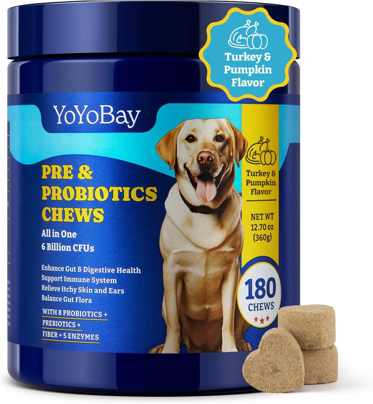 YOYOBAY - YoYoBay Probiotics for Dogs Turkey & Pumpkin Flavor 180 Masticables - The Red Vitamin MX - Probióticos Para Perros - {{ shop.shopifyCountryName }}
