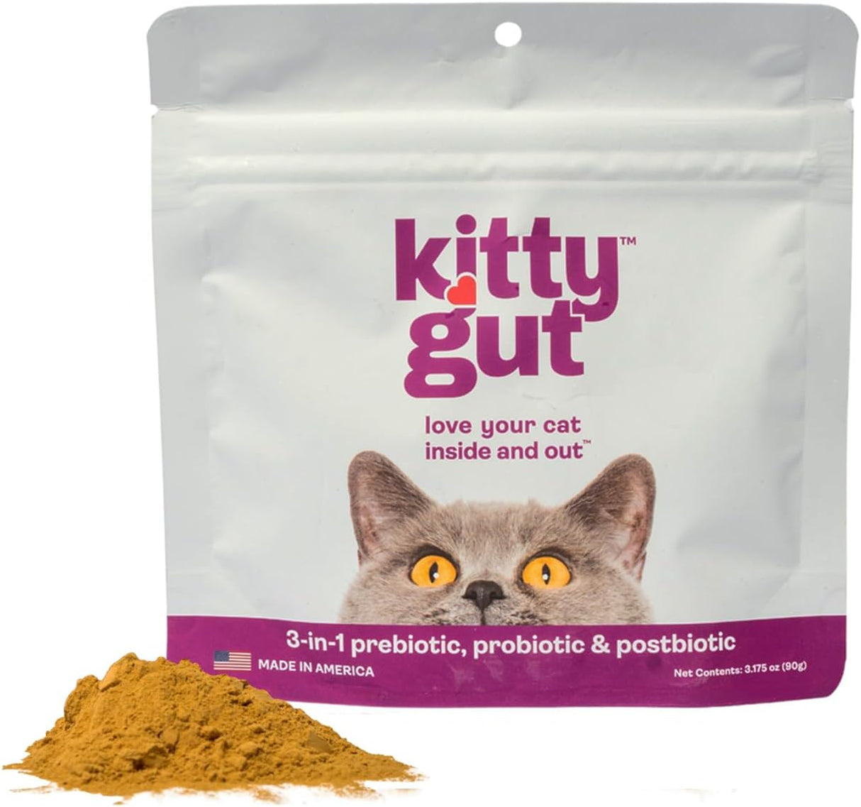 MUTTGUT KittyGut 3-in-1 Organic Cat Probiotics & Postbiotic Supplement Powder 90Gr.