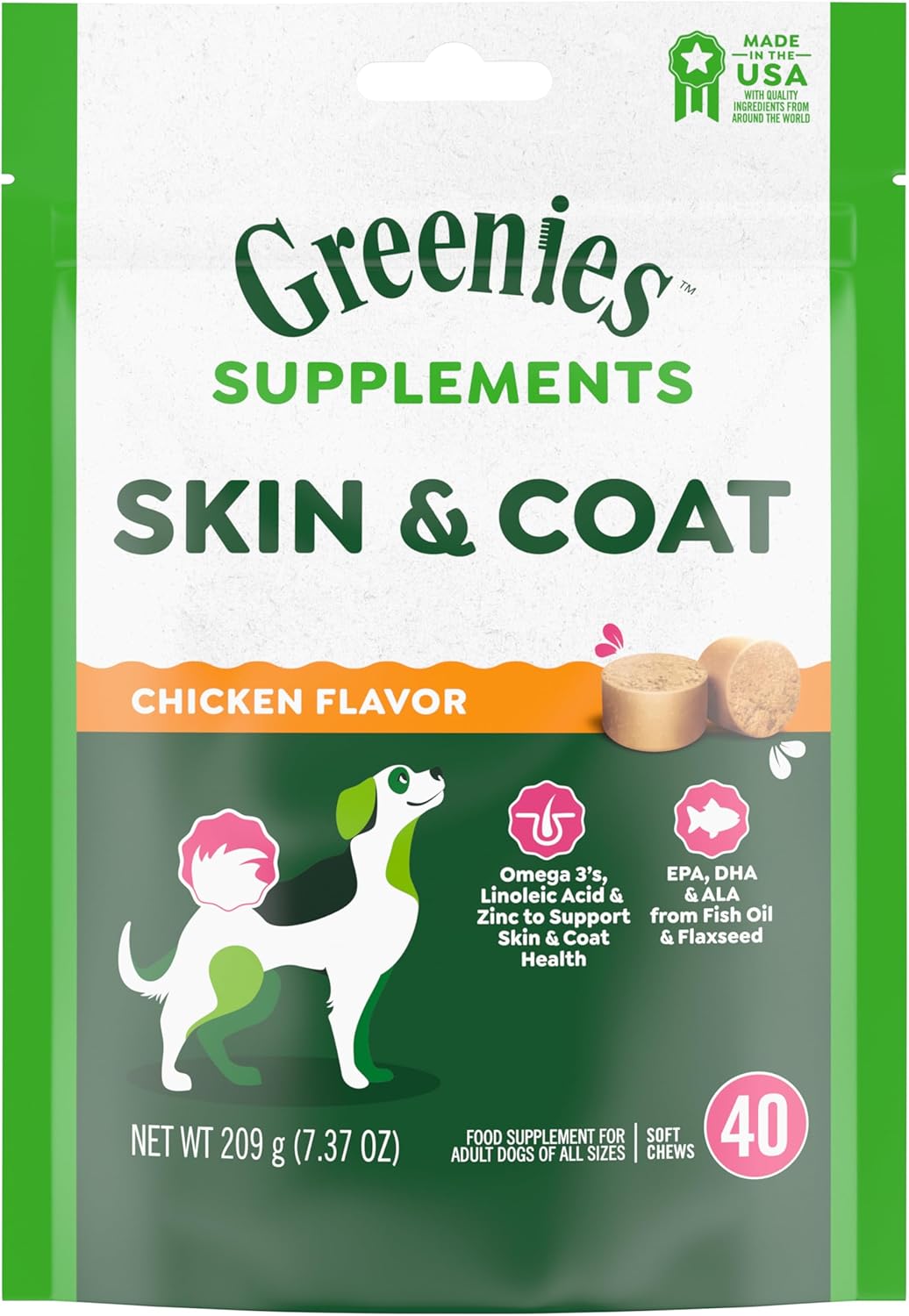Greenies Supplements Dog Skin and Coat Chicken Flavor 40 Masticables