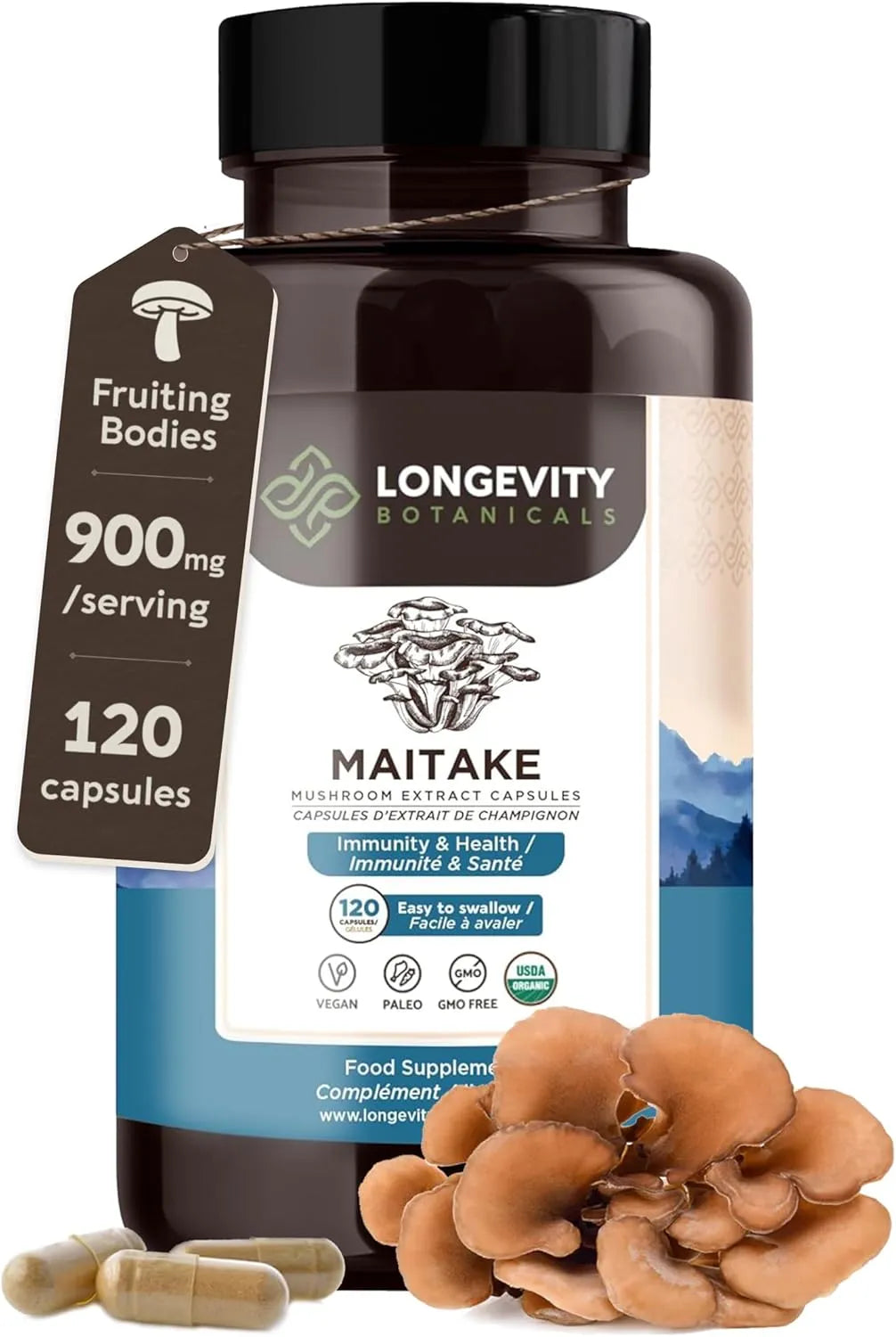 LONGEVITY BOTANICALS - Longevity Botanicals Organic Maitake Mushroom Extract 120 Capsulas - The Red Vitamin MX - Suplementos Alimenticios - {{ shop.shopifyCountryName }}