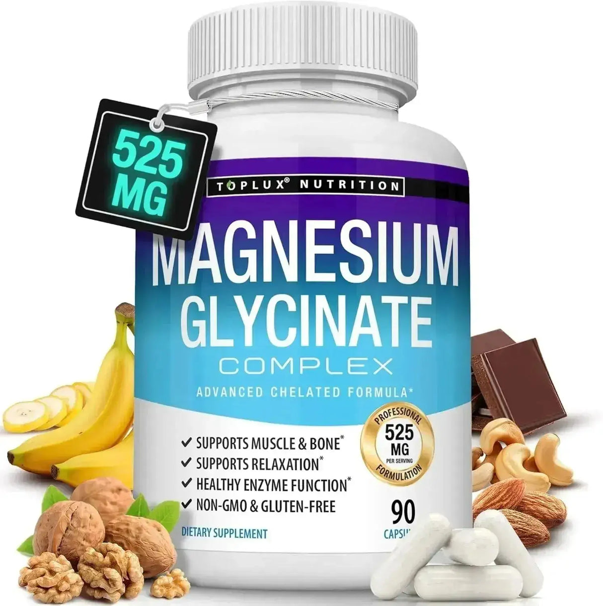 TOPLUX - Toplux Magnesium Glycinate Complex 525Mg. 90 Capsulas - The Red Vitamin MX - Suplementos Alimenticios - {{ shop.shopifyCountryName }}