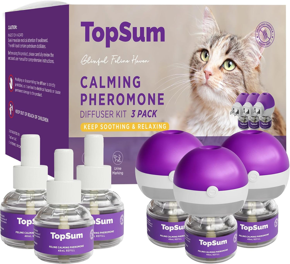 TopSum Cat Pheromones Calming Diffuser: Premium Pheromone Diffuser for Cats 3 Pack