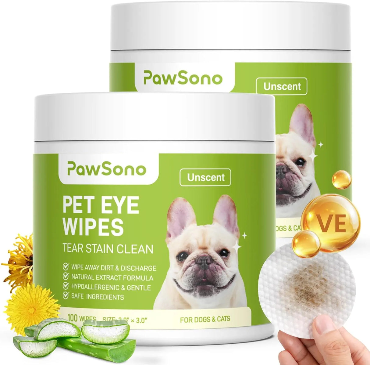 PAWSONO - PawSono Eye Wipes for Dogs & Cats Unscent 100 Toallitas 2 Pack - The Red Vitamin MX - Cuidado De Los Ojos De Los Perros - {{ shop.shopifyCountryName }}