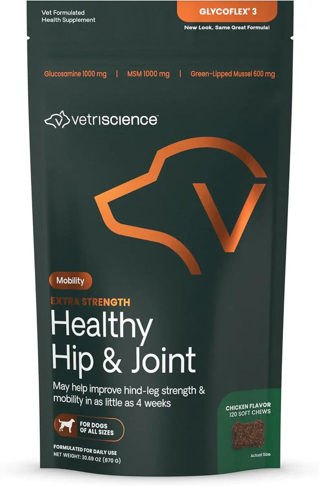 VETRISCIENCE - VetriScience Extra Strength Healthy Hip & Joint Chews 120 Masticables - The Red Vitamin MX - Cuidado De Cadera Y Articulaciones Para Perros - {{ shop.shopifyCountryName }}