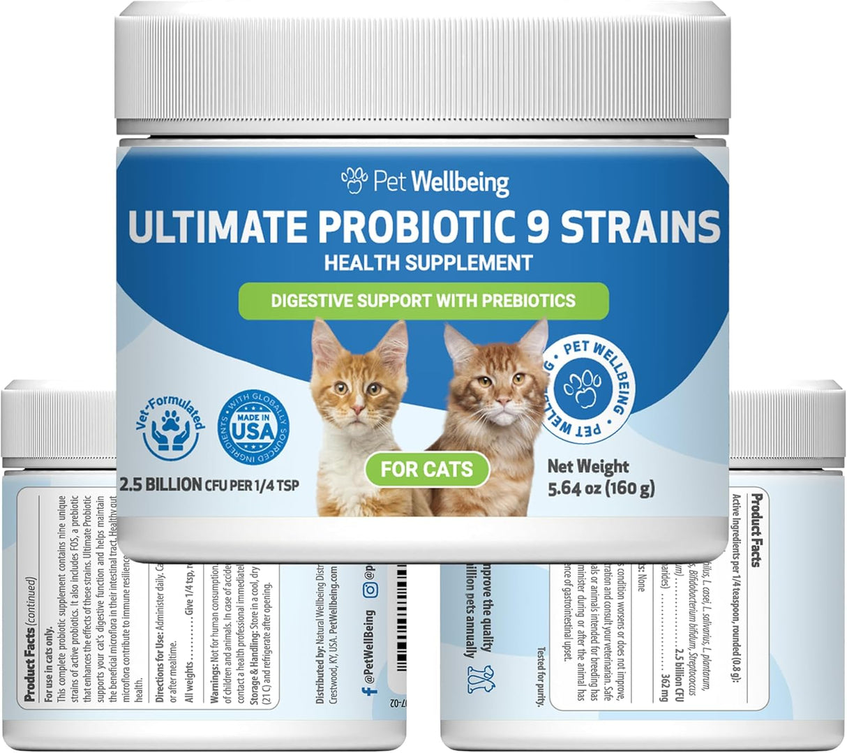 Pet Wellbeing Ultimate Probiotic 9 Strains with Prebiotics for Cats Powder 160Gr.