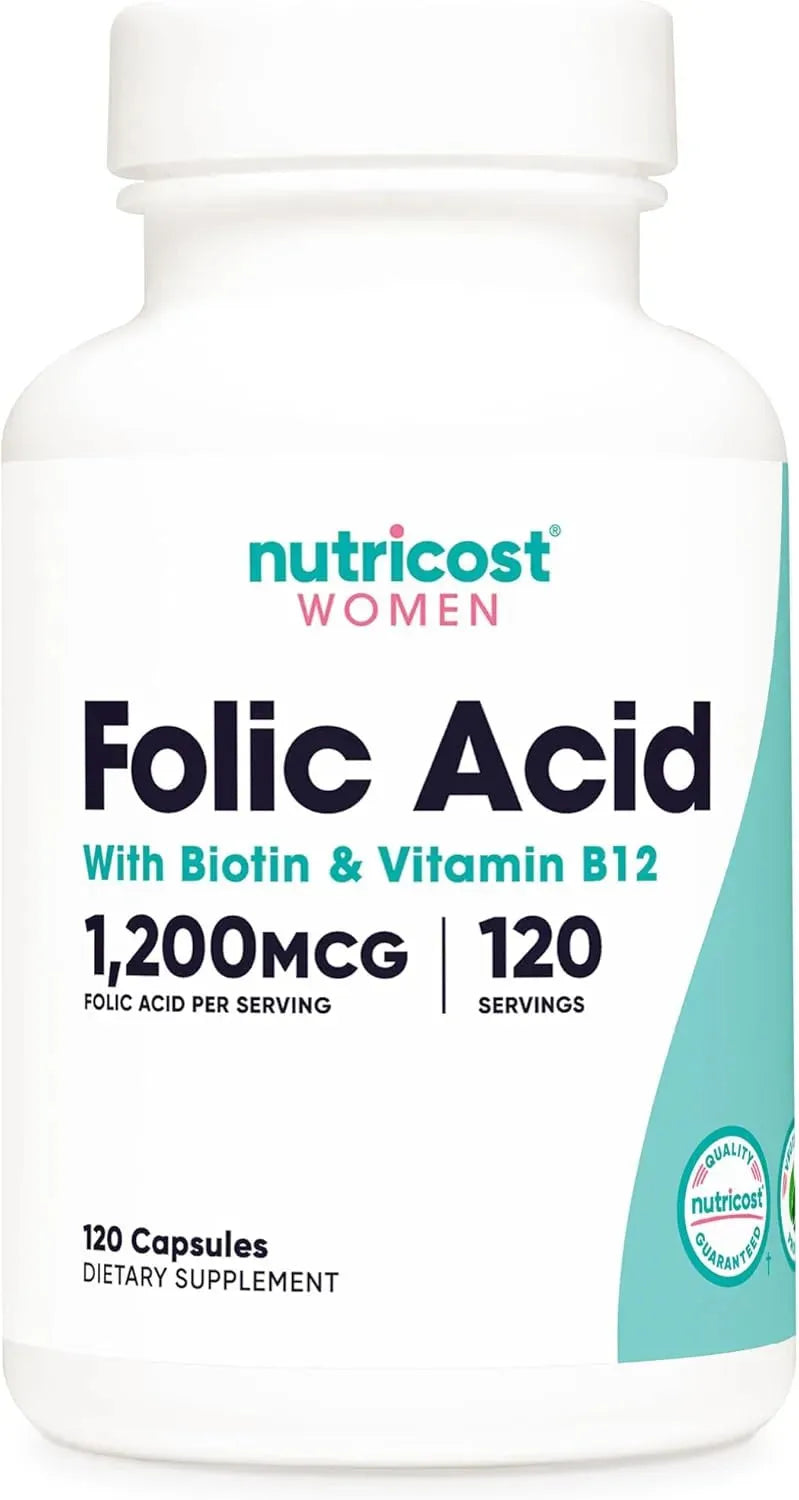 NUTRICOST - Nutricost Folic Acid for Women 1200mcg 120 Capsulas - The Red Vitamin MX - Suplementos Alimenticios - {{ shop.shopifyCountryName }}