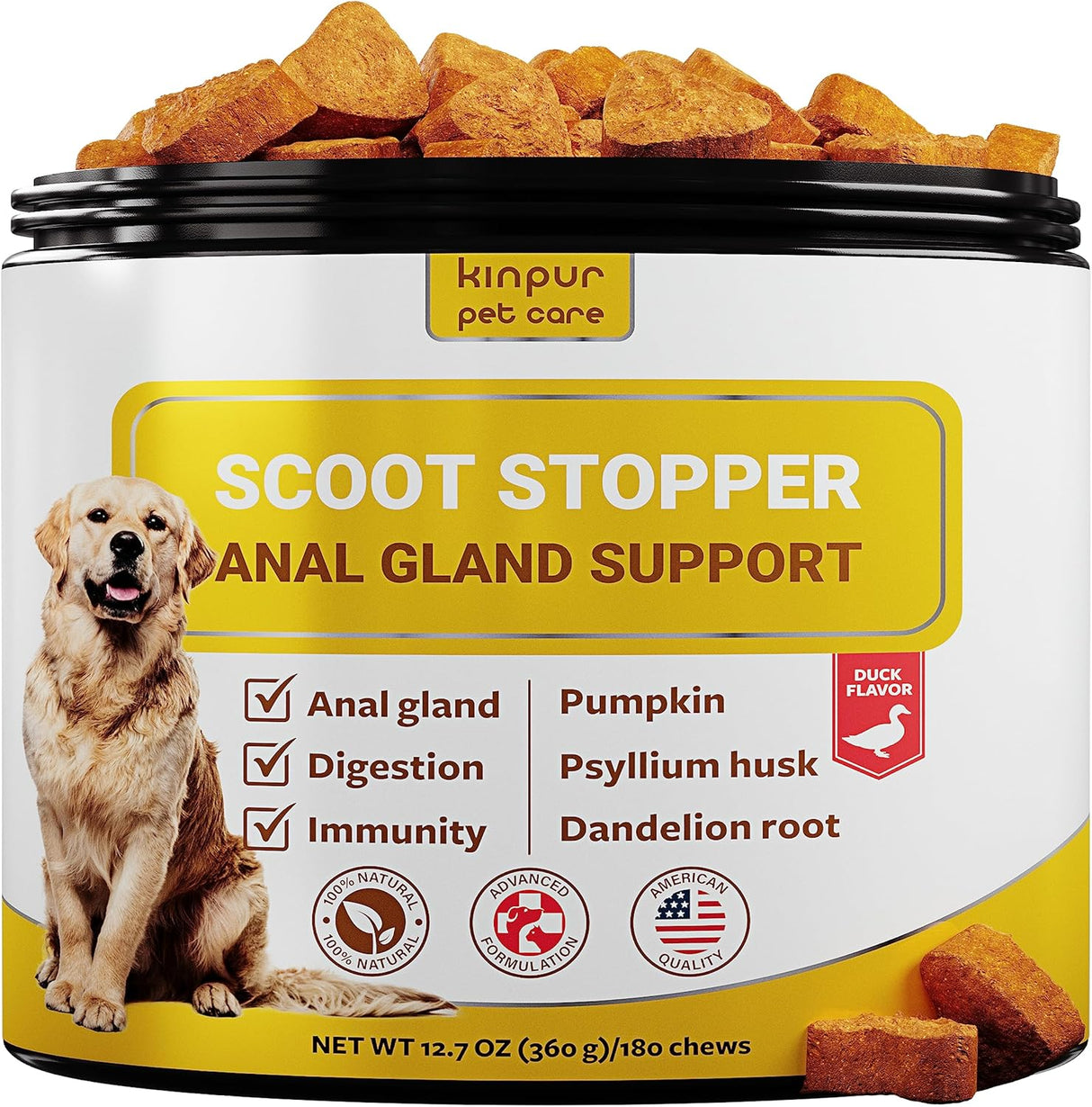 Kinpur Pet Care Scoot Stopper Dog Soft Chews w/Fiber 180 Masticables