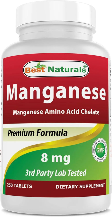 BEST NATURALS - Best Naturals Manganese 8Mg. 250 Tabletas - The Red Vitamin MX - Suplementos Alimenticios - {{ shop.shopifyCountryName }}
