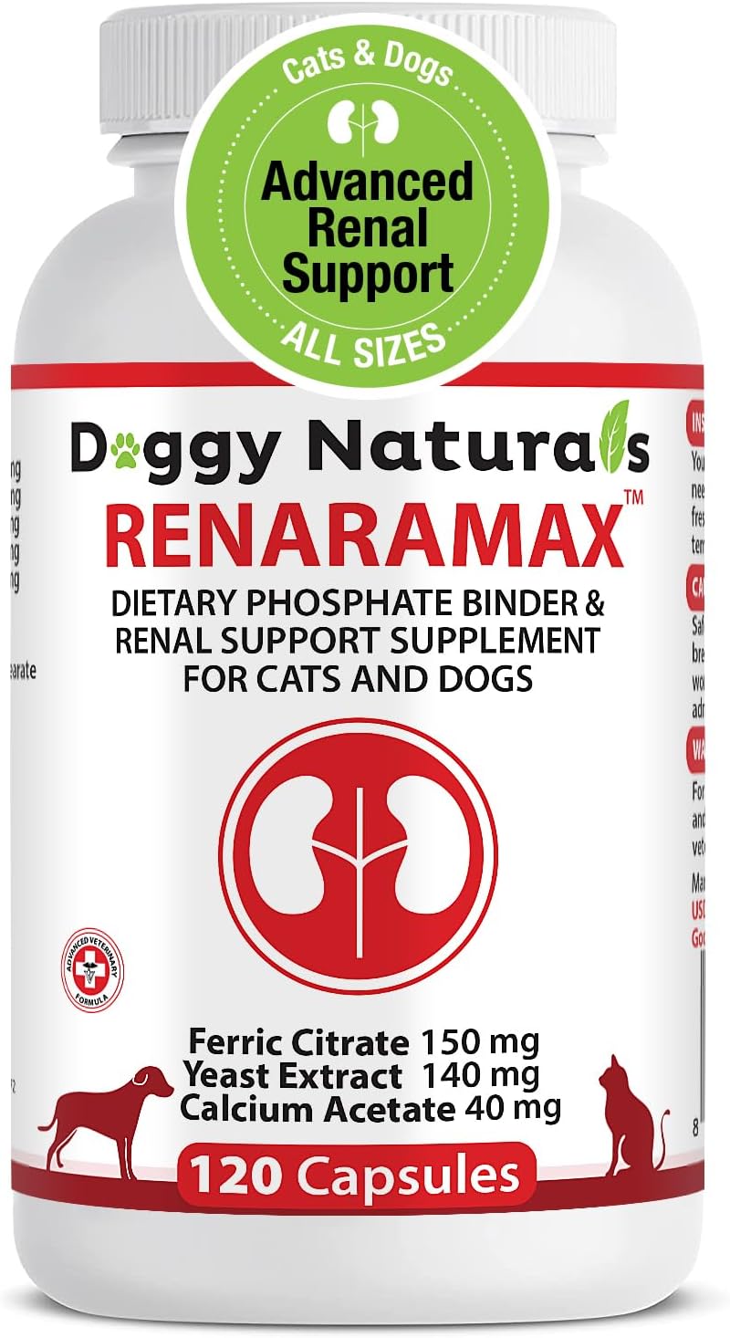 Doggy Naturals RENARAMAX Dietary Phosphate Binder and Renal Support for Cats and Dogs 120 Capsulas