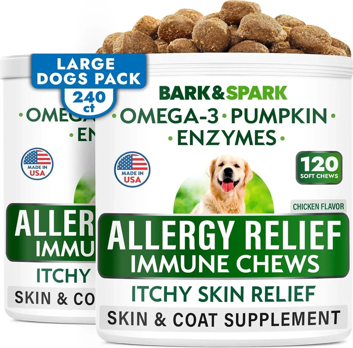 BARK&SPARK - BARK&SPARK Dog Allergy Relief Chews Chicken 120 Masticables 2 Pack - The Red Vitamin MX - Remedios Para La Picazón De Perros - {{ shop.shopifyCountryName }}