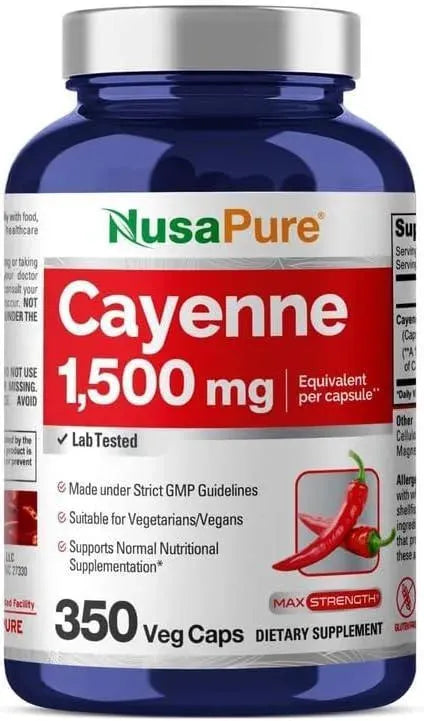 NUSAPURE - NusaPure Cayenne Pepper 1500Mg. 350 Capsulas - The Red Vitamin MX - Suplementos Alimenticios - {{ shop.shopifyCountryName }}