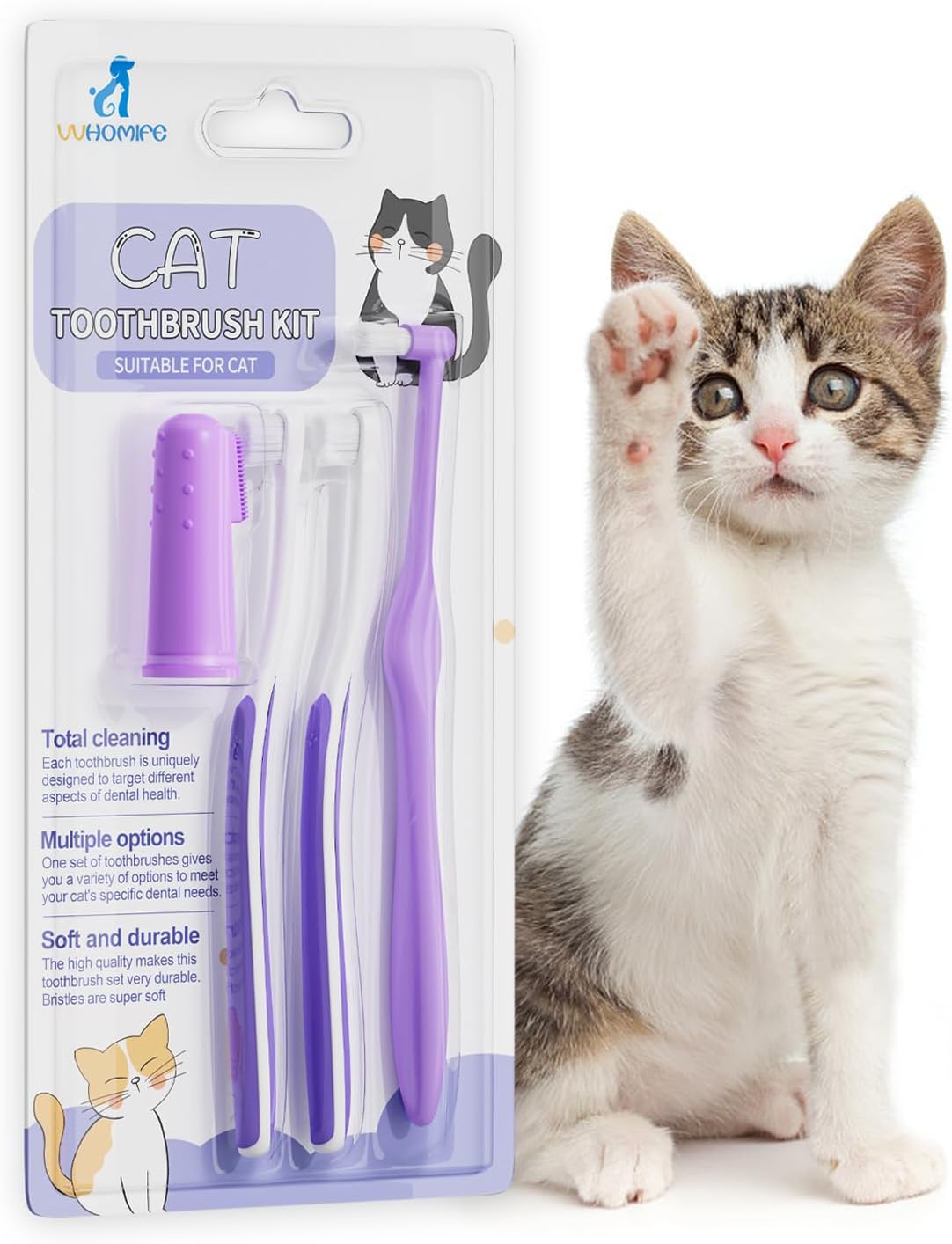 VVHOMIFE Cat Toothbrush Complete Kitty Dental Care Kit with Teeth Whitening Tracker