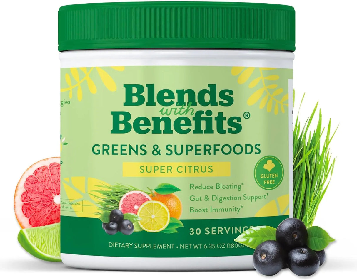 BLENDS WITH BENEFITS - Blends with Benefits Super Greens Powder w/Probiotics 30 Servicios Super Citrus 180Gr. - The Red Vitamin MX - Suplementos Alimenticios - {{ shop.shopifyCountryName }}