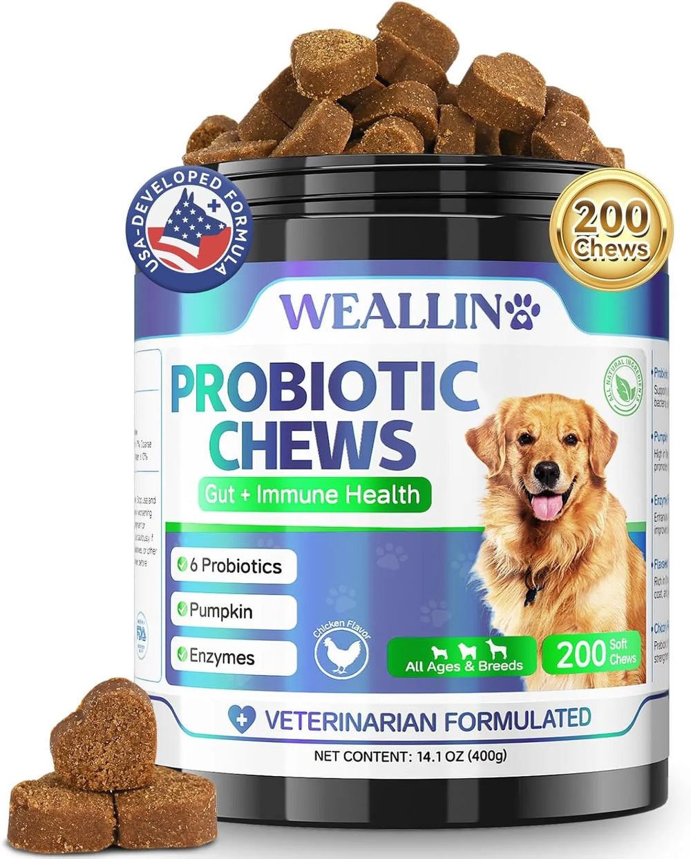 WEALLIN - WEALLIN Probiotics for Dogs 200 Masticables - The Red Vitamin MX - Probióticos Para Perros - {{ shop.shopifyCountryName }}