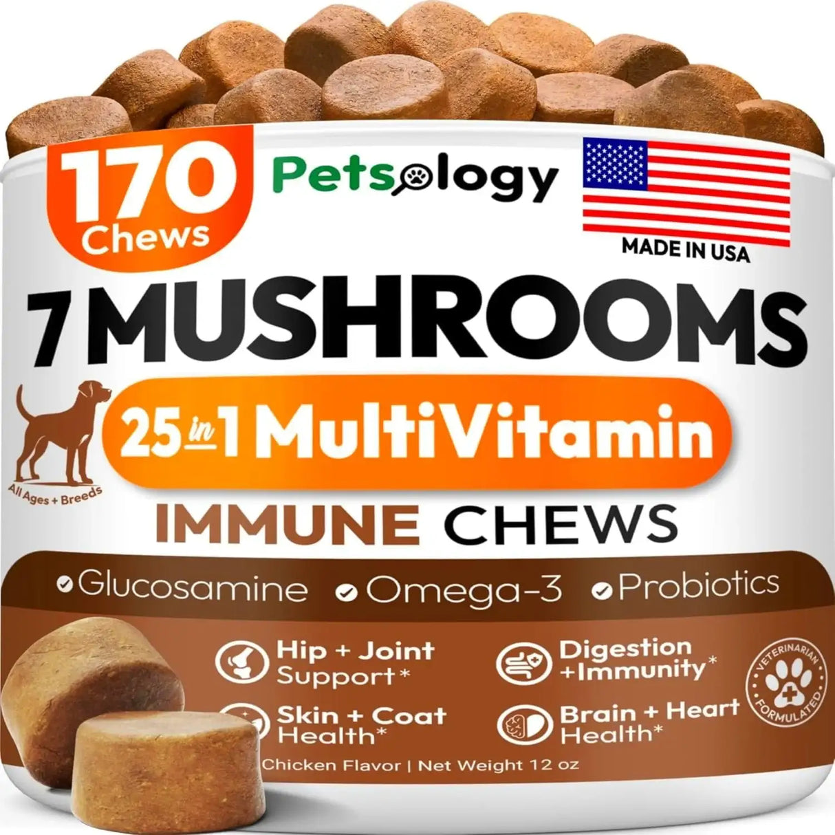 PETSOLOGY - Petsology Multivitamin Mushrooms for Dogs 170 Masticables - The Red Vitamin MX - Multivitamínicos Para Perros - {{ shop.shopifyCountryName }}