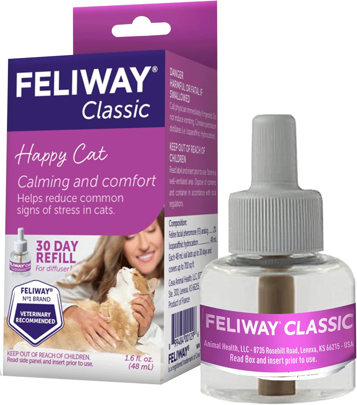 FELIWAY Classic 30 Day Cat Calming Refill for Pheromone Diffuser 48Ml.