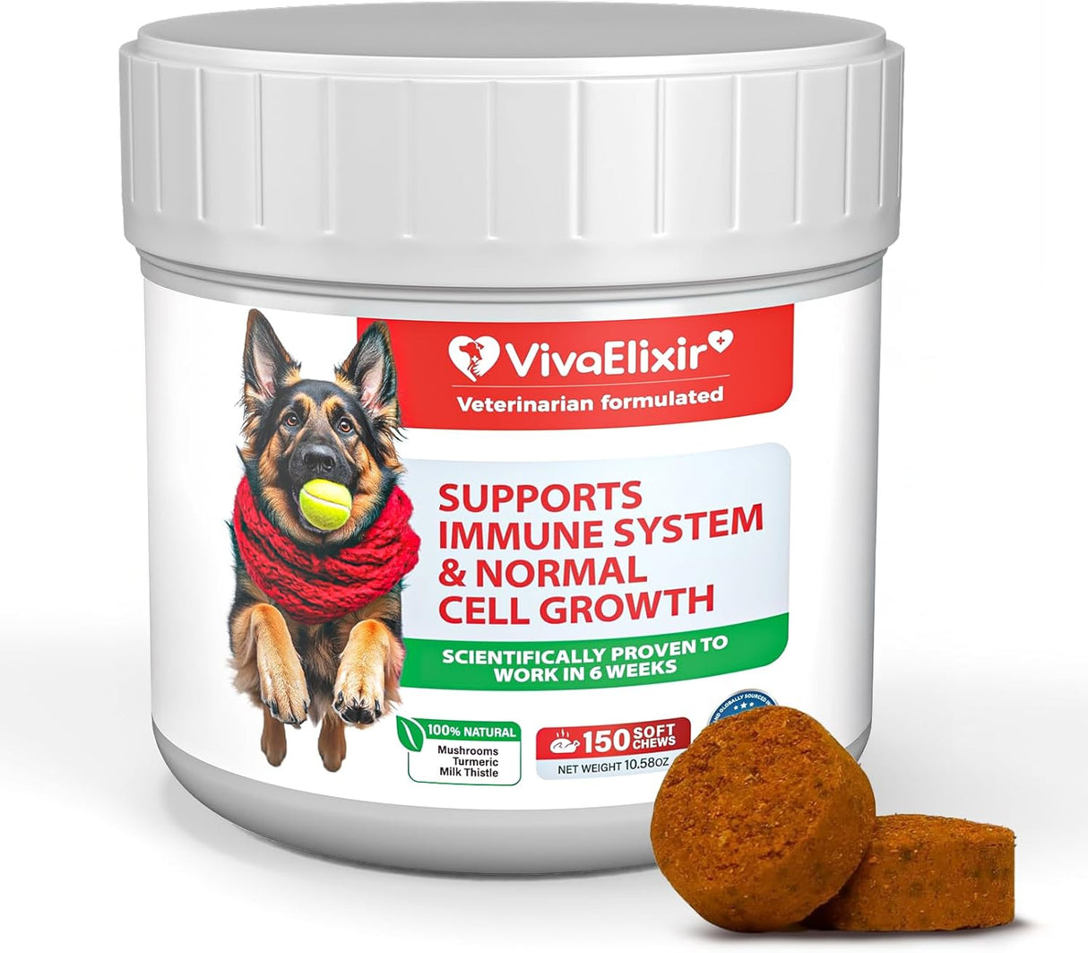 VIVAELIXIR - VivaElixir Immune Support Chews with Turkey Tail Mushroom Reishi Shiitake Maitake Curcumin & CoQ10 150 Masticables - The Red Vitamin MX - Suplementos Herbales Para Perros - {{ shop.shopifyCountryName }}