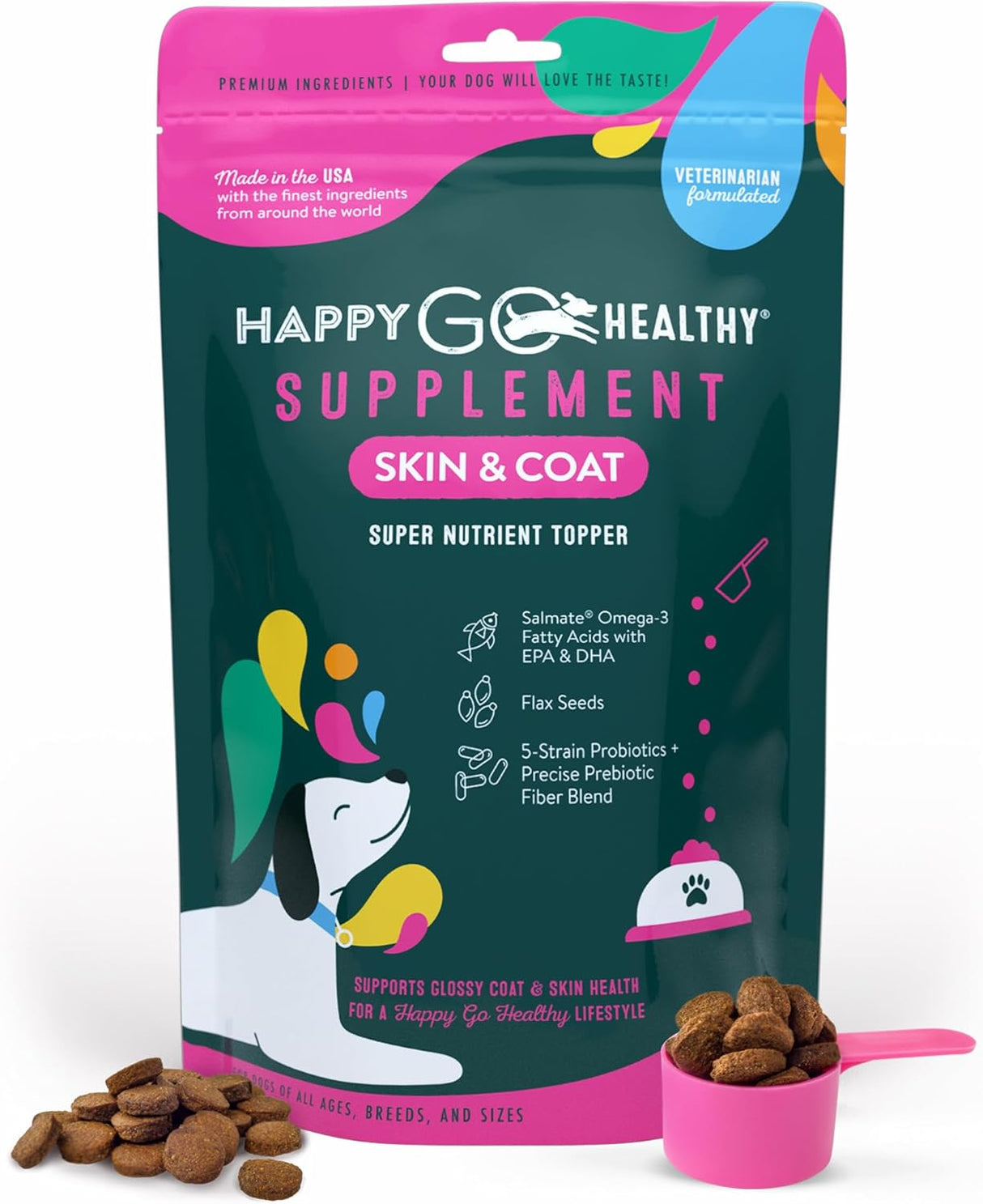 HAPPY GO HEALTHY Skin & Coat Supplements for Dogs 60 Servicios