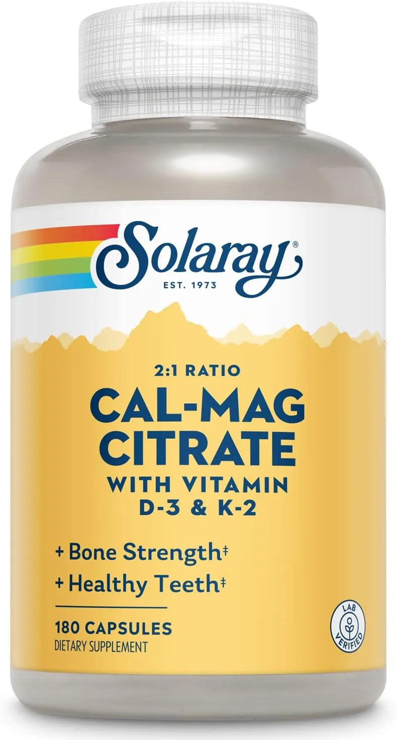 SOLARAY - Solaray Cal-Mag Citrate 2:1 with D-3 & K-2 180 Capsulas - The Red Vitamin MX - Suplementos Alimenticios - {{ shop.shopifyCountryName }}