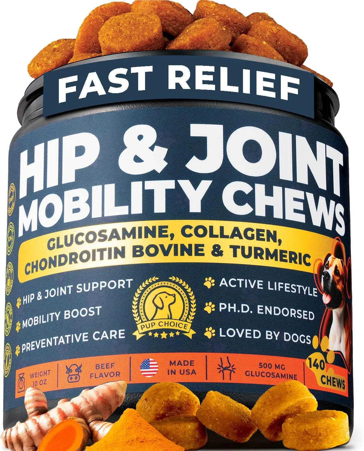 PUP CHOICE - Pup Choice Hip & Joint Support Treats for Dogs Beef Flavor 140 Masticables - The Red Vitamin MX - Cuidado De Cadera Y Articulaciones Para Perros - {{ shop.shopifyCountryName }}