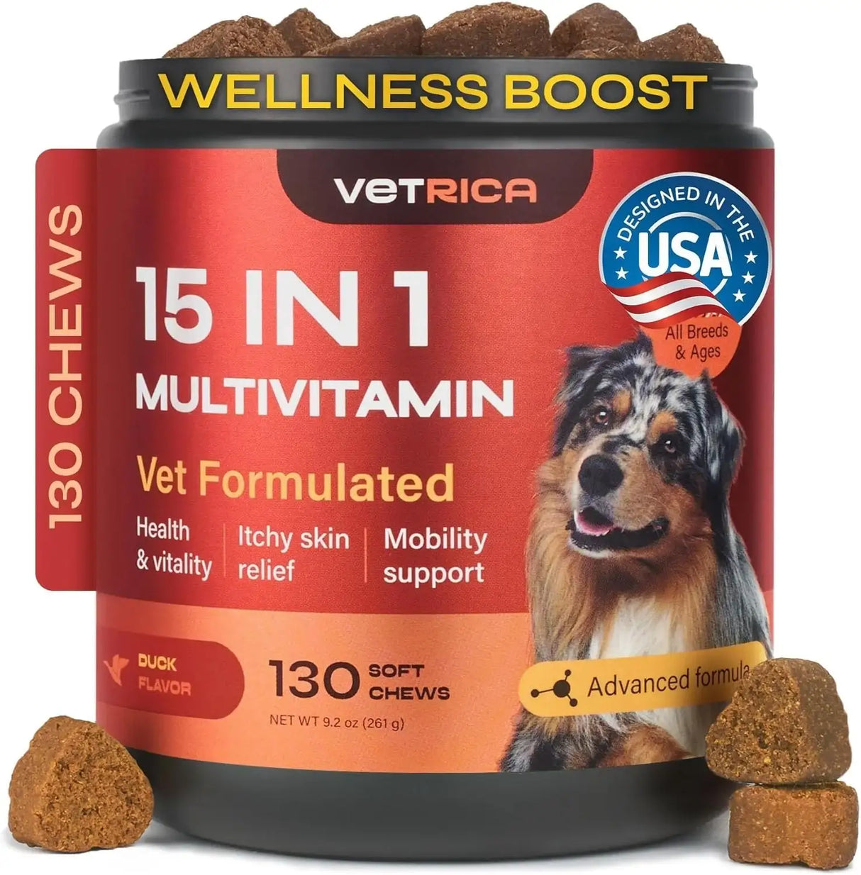VETRICA - Vetrica Dog Vitamins 15 in 1 Dog Multivitamin Chews 130 Masticables - The Red Vitamin MX - Multivitamínicos Para Perros - {{ shop.shopifyCountryName }}
