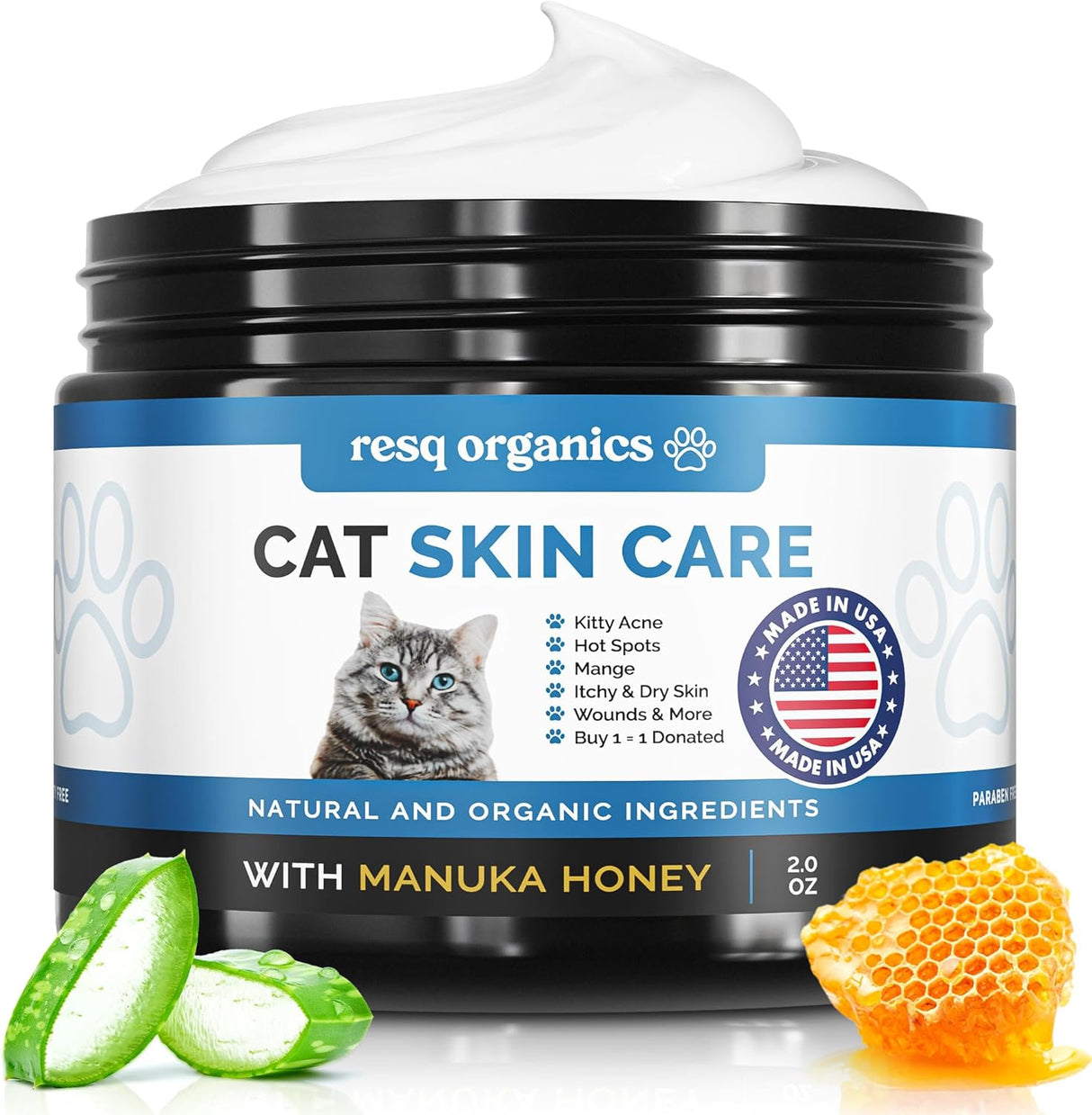 ResQ Organics Cat Paw Balm Cat Cream Hot Spot Treatment 2 Oz.