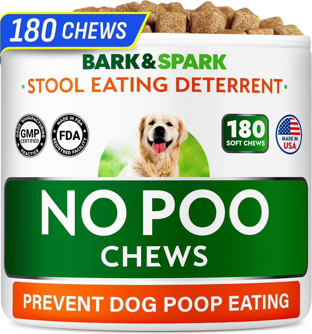 BARK&Spark No Poo Chews for Dogs 180 Masticables
