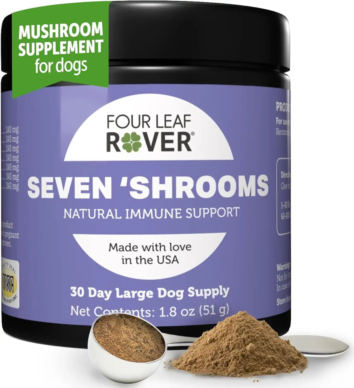 FOUR LEAF ROVER - FOUR LEAF ROVER Seven Shrooms Organic Mushroom Supplement for Dogs 51Gr. - The Red Vitamin MX - Suplementos Herbales Para Perros - {{ shop.shopifyCountryName }}