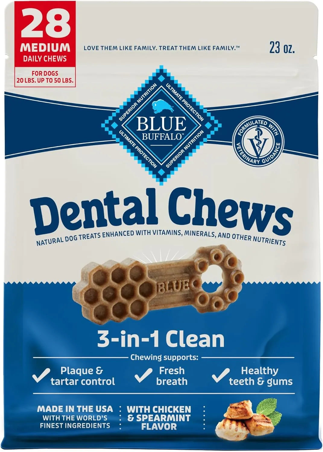 BLUE BUFFALO - Blue Buffalo Dental Chews Medium Natural Dog Treats Chicken & Spearmint 28 Piezas - The Red Vitamin MX - Cuidado Dental Para Perros - {{ shop.shopifyCountryName }}