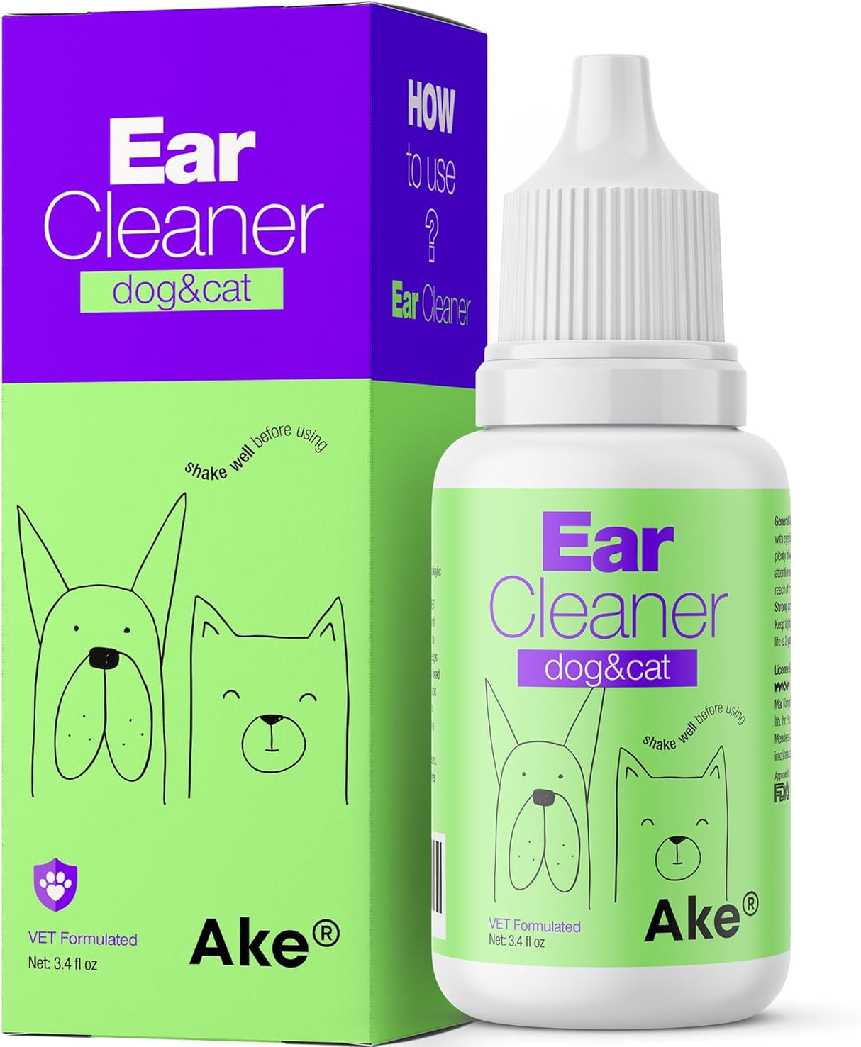 Ake Dog Ear Cleaner Solution Cat Ear Cleaner 3.4 Fl.Oz.