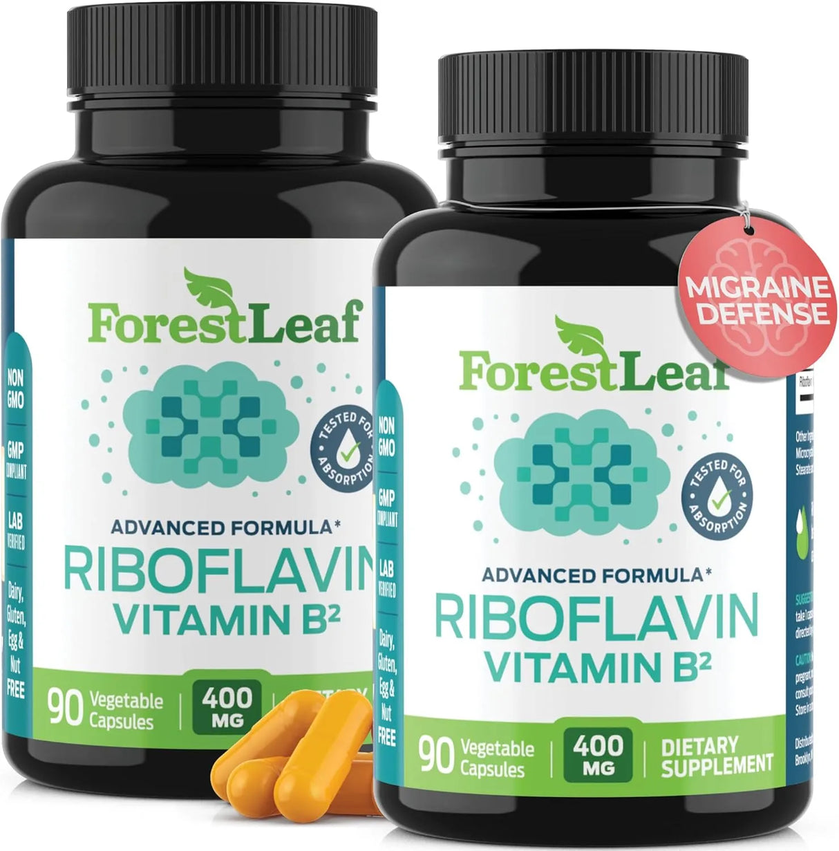 FOREST LEAF - ForestLeaf Vitamin B2 Riboflavin 400Mg. 90 Capsulas 2 Pack - The Red Vitamin MX - Suplementos Alimenticios - {{ shop.shopifyCountryName }}