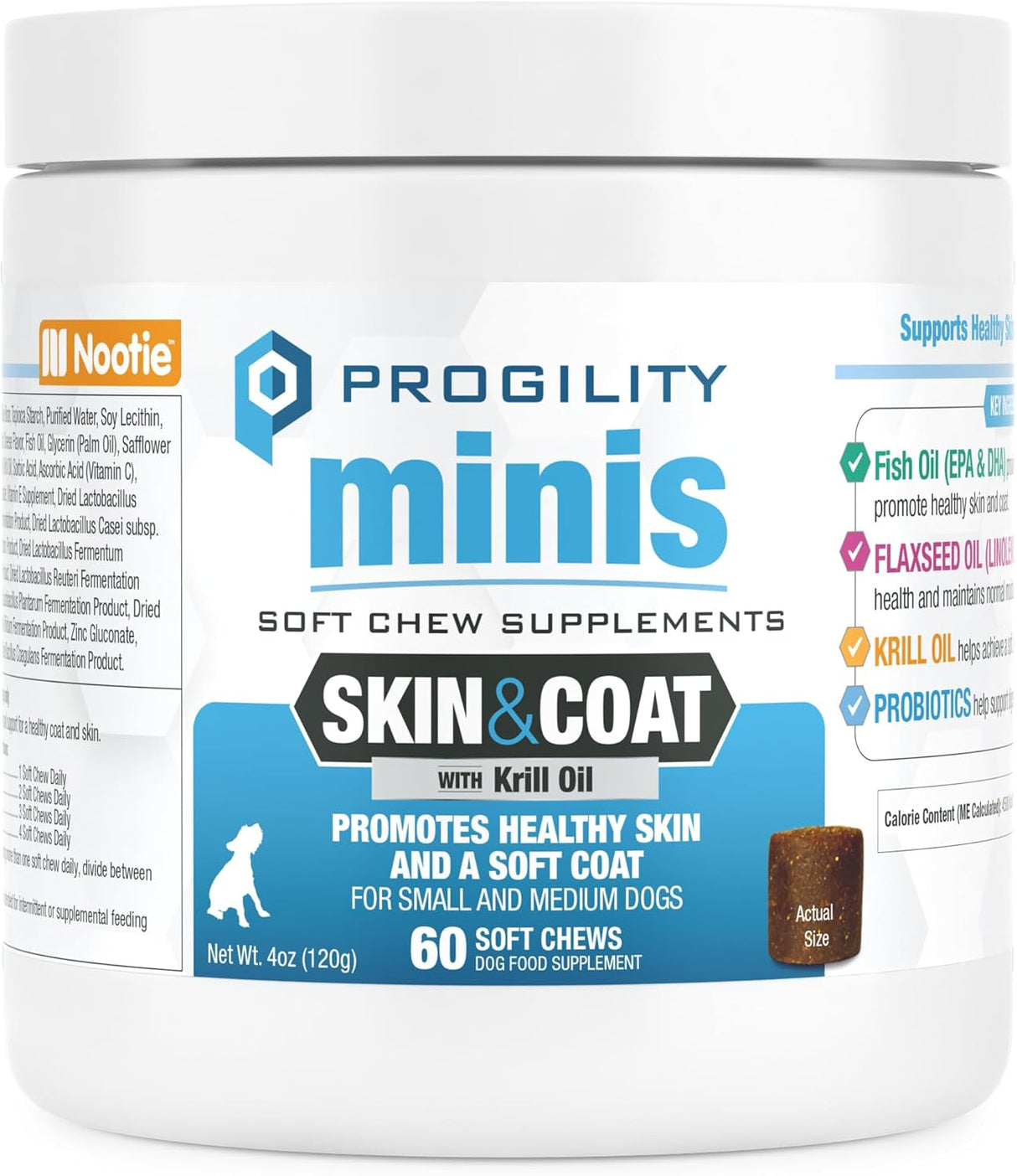 Nootie Progility Mini Skin & Coat Supplement for Small Dogs 60 Masticables
