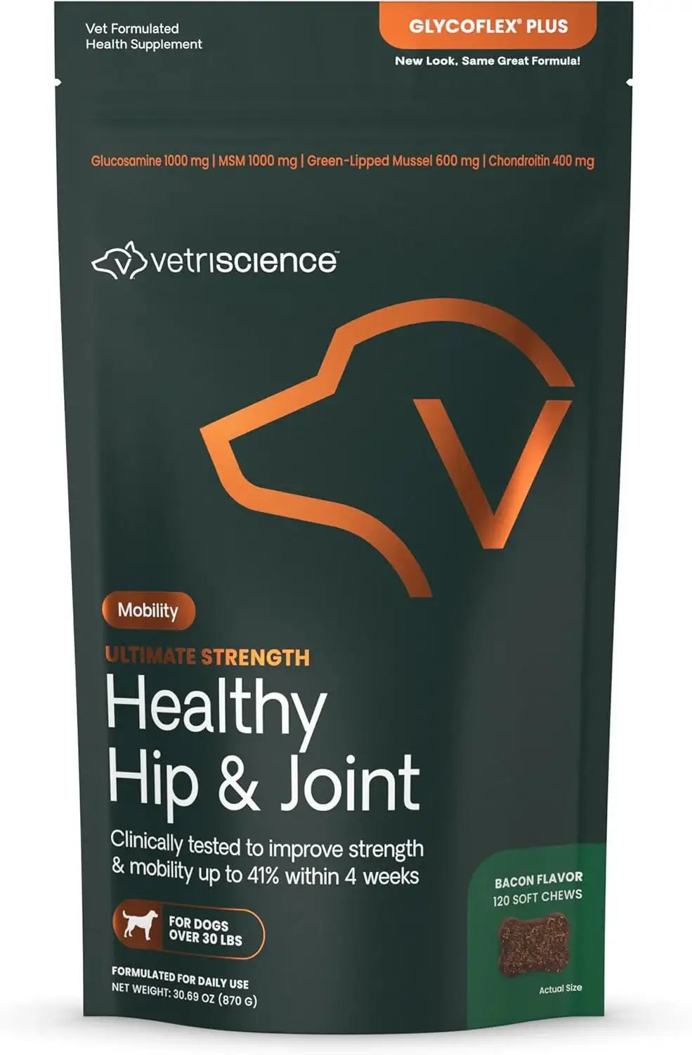 VETRISCIENCE - VetriScience GlycoFlex Ultimate Strength Healthy Hip & Joint Bacon Flavor 120 Masticables - The Red Vitamin MX - Cuidado De Cadera Y Articulaciones Para Perros - {{ shop.shopifyCountryName }}
