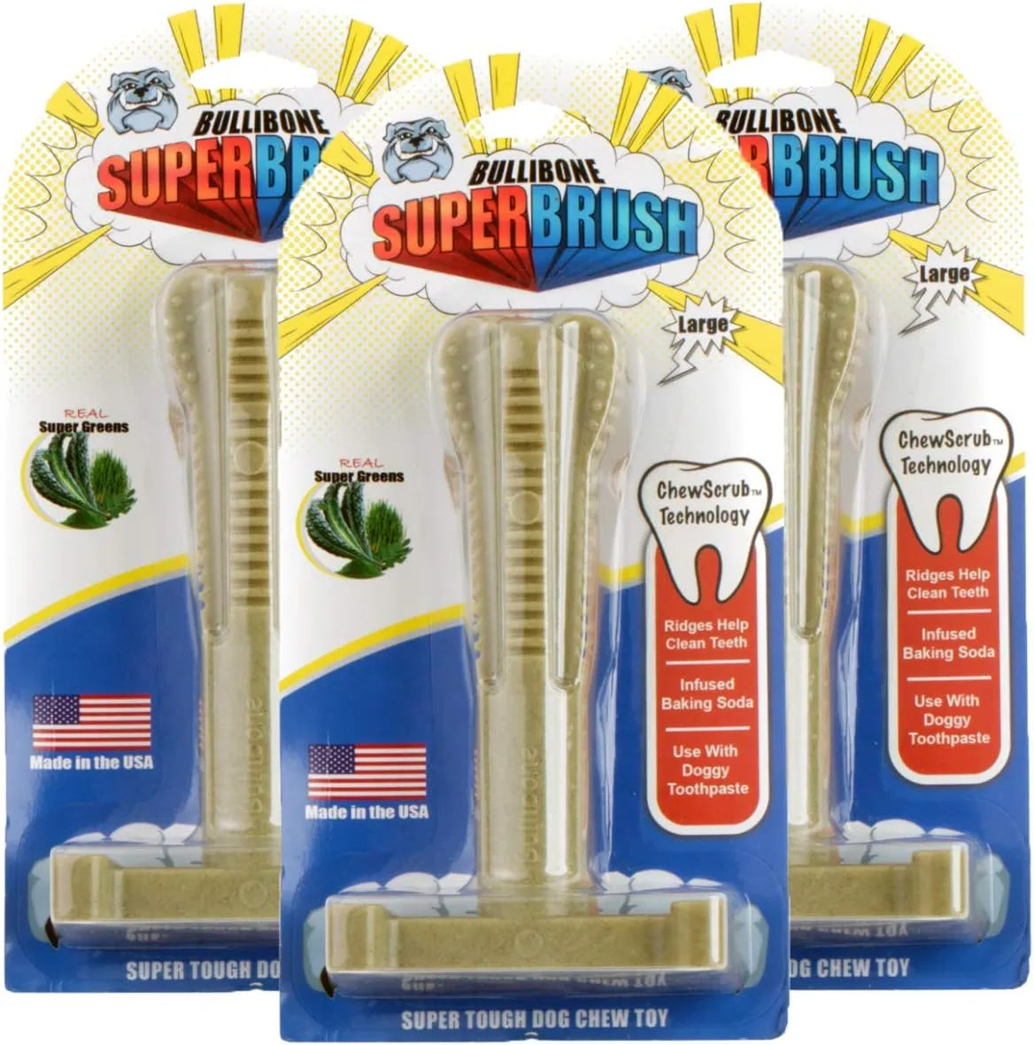 BULIBONE - Bullibone SuperBrush: Dog Teeth Cleaning Brushing Toothbrush Stick Super Greens 3 Pack - The Red Vitamin MX - Cuidado Dental Para Perros - {{ shop.shopifyCountryName }}