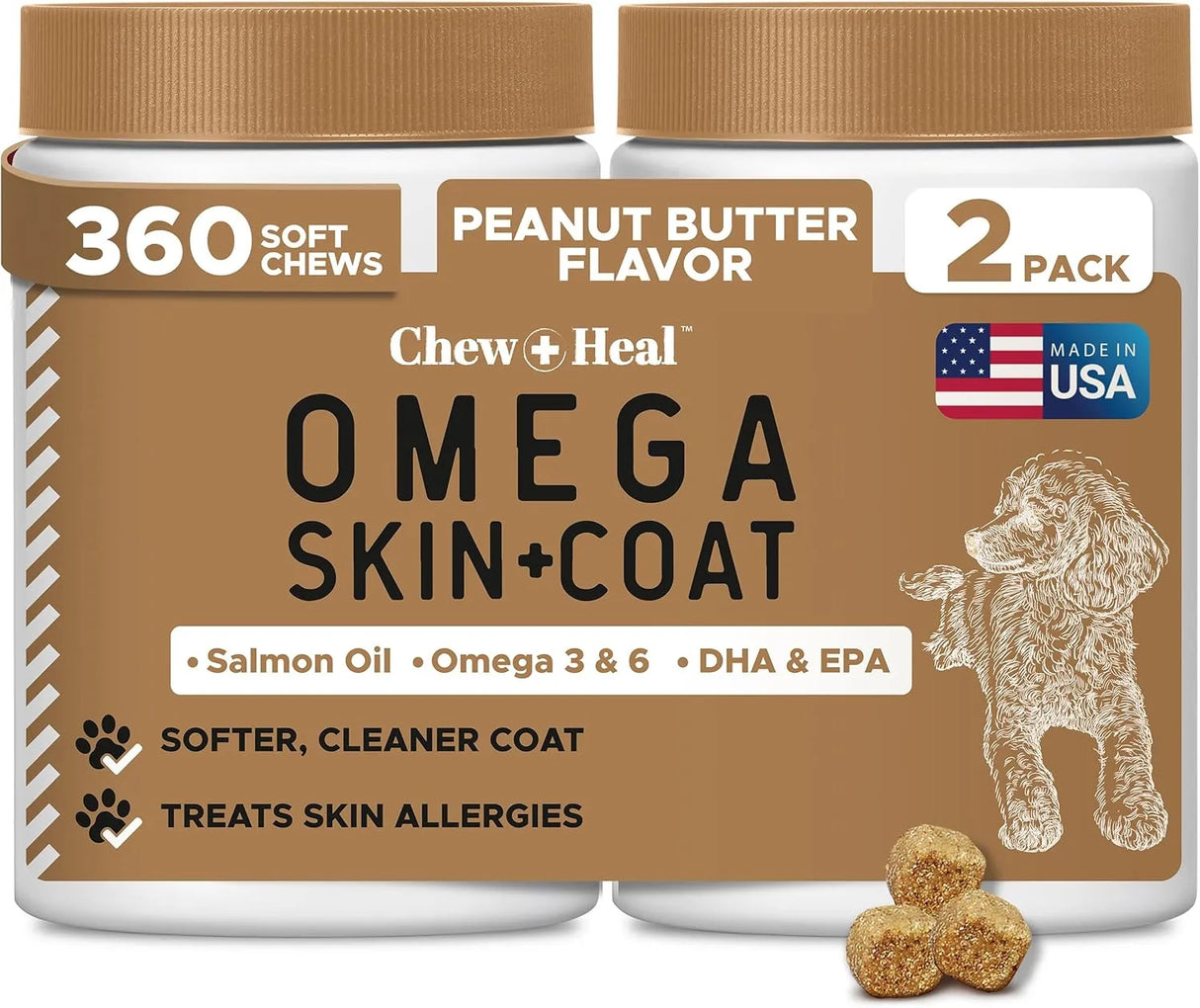 CHEW + HEAL - Chew + Heal Labs Omega Treats for Skin and Coat Peanut Butter Flavor 180 Masticables 2 Pack - The Red Vitamin MX - Aceite De Pescado Para Perros - {{ shop.shopifyCountryName }}