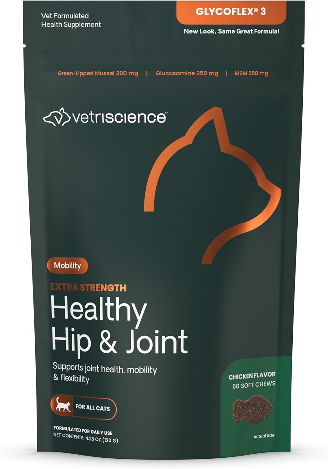 VetriScience Extra Strength Healthy Hip & Joint Chews Cats Chicken Flavor 60 Masticables