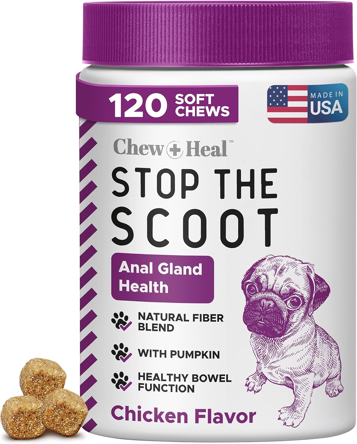 Chew + Heal Labs Stop The Scoot Fiber for Dogs 120 Masticables