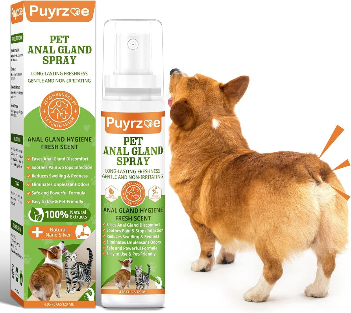 Puyrzoe Dog Anal Gland Spray for All Pets 4.06 Fl.Oz.