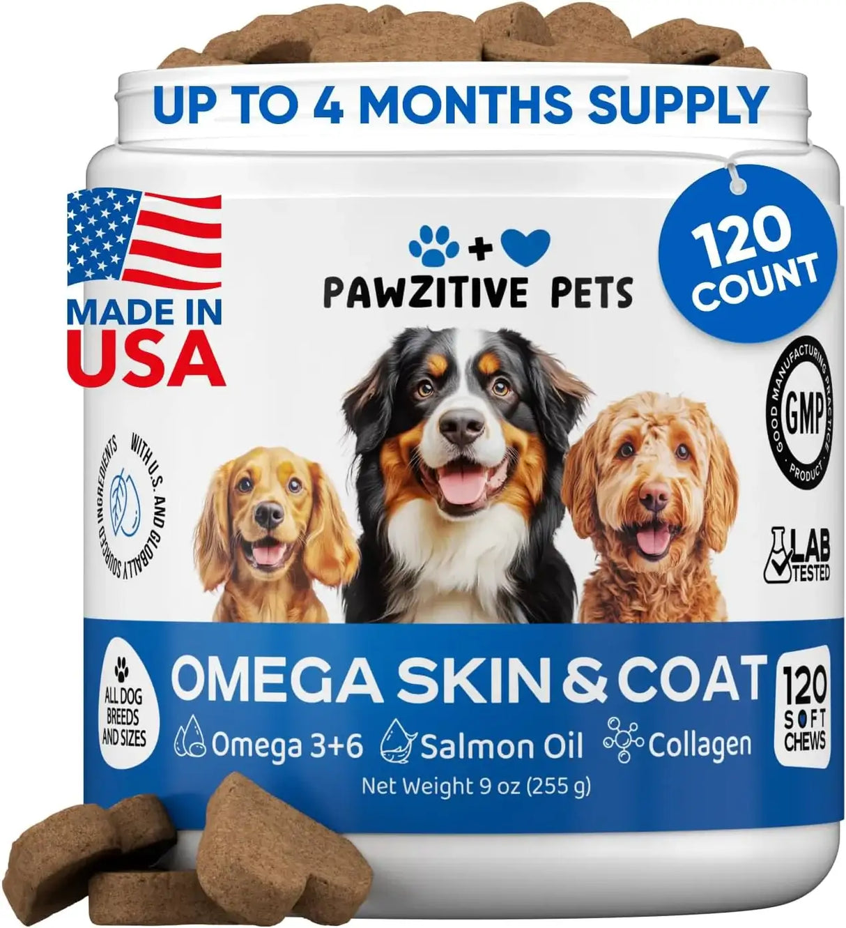 PAWZITIVE PETS - Pawzitive Pets Omega 3 Fish Oil for Dogs Chews 120 Masticables - The Red Vitamin MX - Aceite De Pescado Para Perros - {{ shop.shopifyCountryName }}