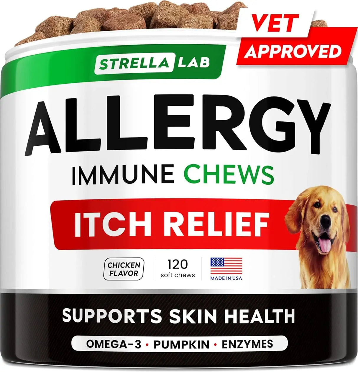 STRELLALAB - StrellaLab Dog Allergy Relief & Anti Itch Support Chews Chicken 120 Masticables - The Red Vitamin MX - Remedios Para La Picazón De Perros - {{ shop.shopifyCountryName }}