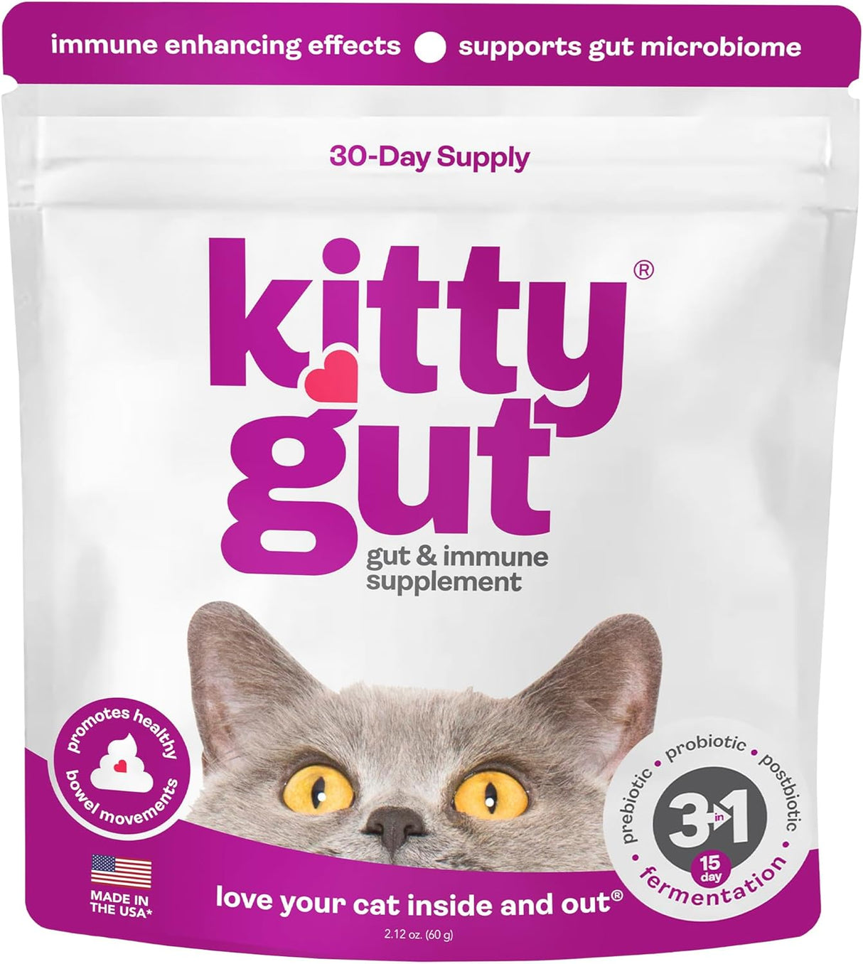 MUTTGUT KittyGut 3-in-1 Organic Cat Probiotics & Postbiotic Supplement Powder 60Gr.